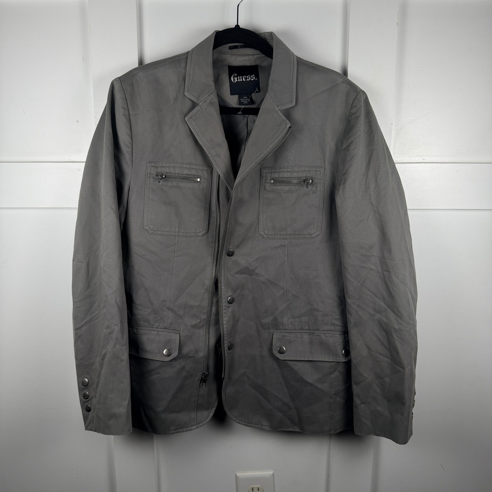 Guess Military Field Jacket Mens Medium Gray Cotton Utility Blazer X04N0400000